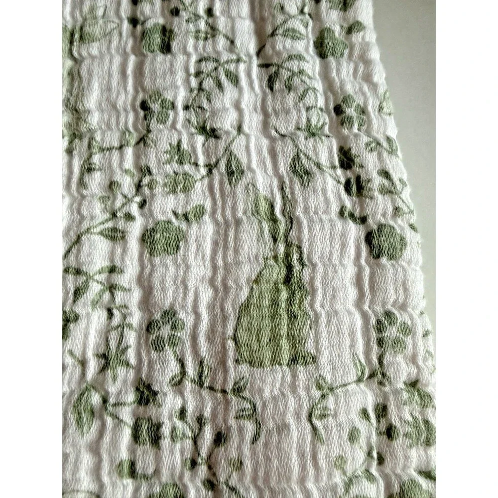 Bunny Tails Set Of 2 Green Bunny Floral Kitchen Dish Towels 100% Cotton Gauze